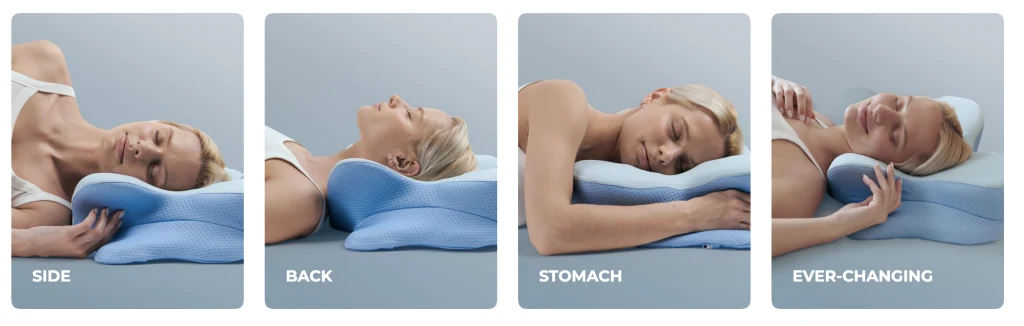 best memory foam pillow for neck pain — butterfly contour vs flat foam side by side comparison showing cervical alignment